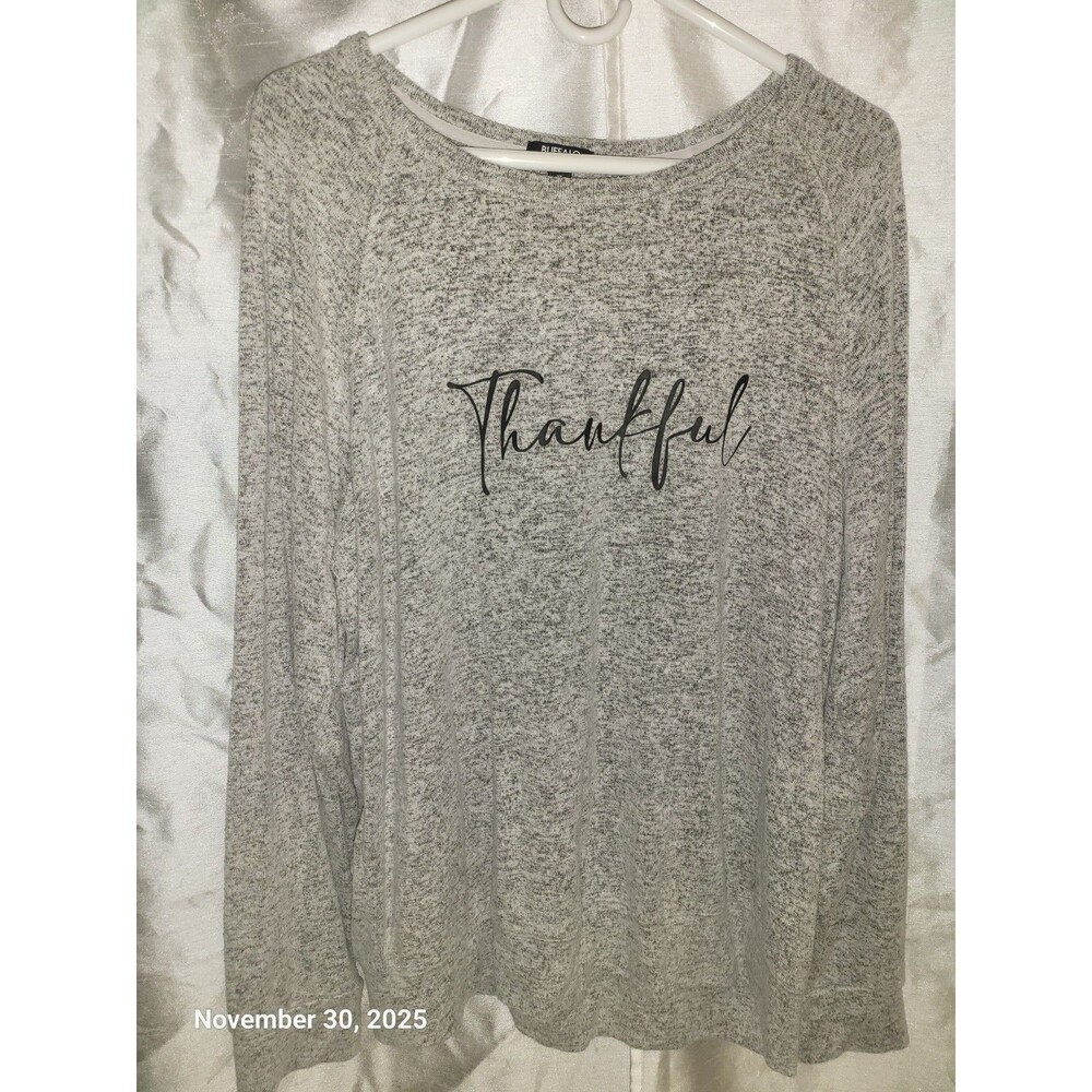 Women's Long Sleeve Blouse Gray "Thankful" Size XL